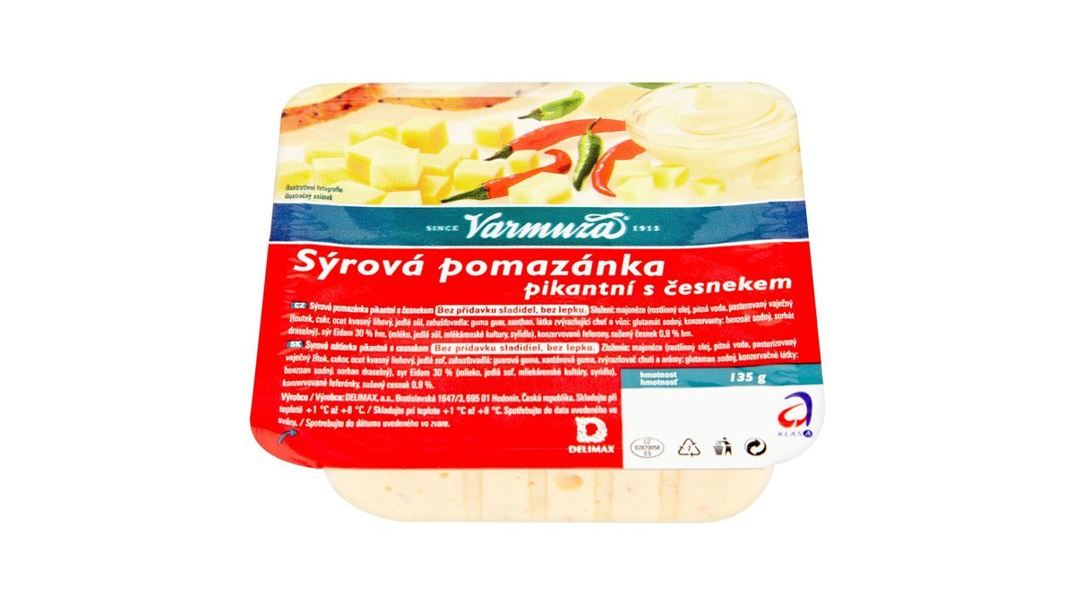 Varmuža Sýrová pomazánka pikantní s česnekem, 135 g