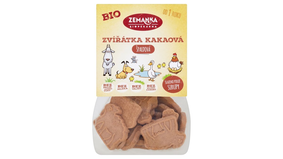 Biopekárna Zemanka Špaldová kakaová bio zvířátka 100g