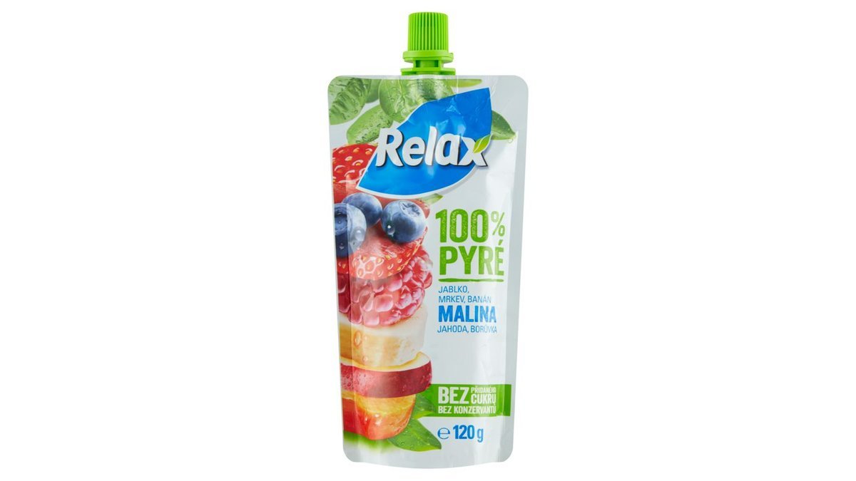 Relax 100% pyré jablko mrkev banán malina jahoda borůvka 120g