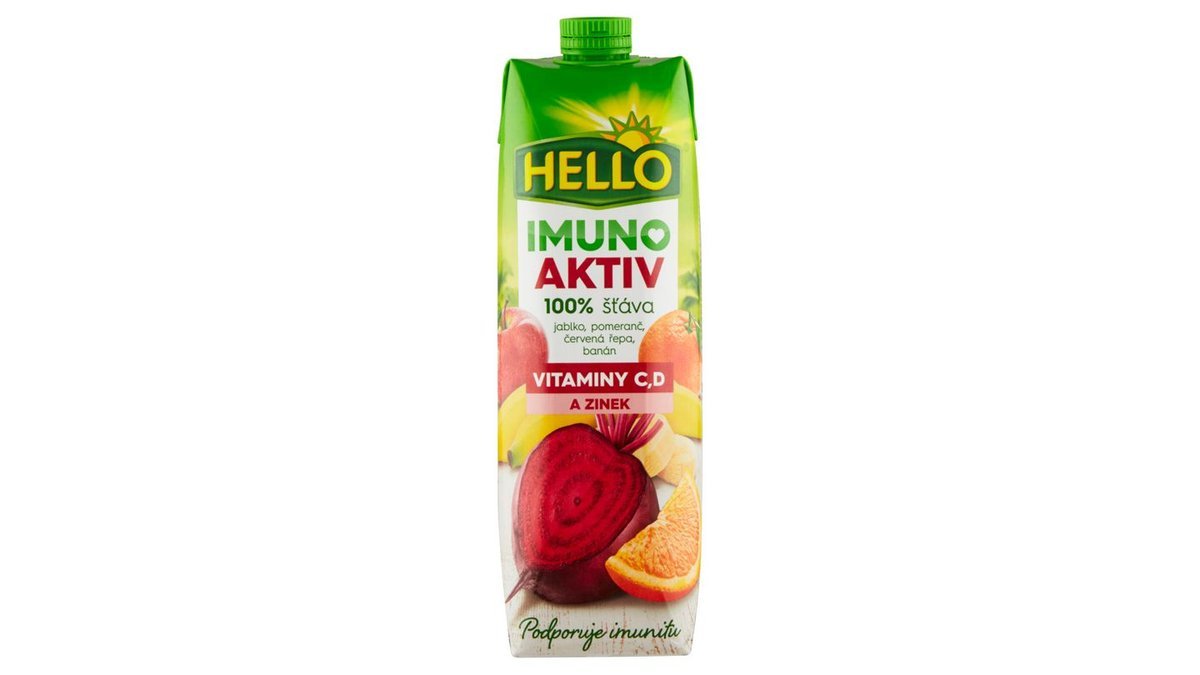 Hello Imuno aktiv 100% šťáva jablko, pomeranč, červená řepa, banán 1l