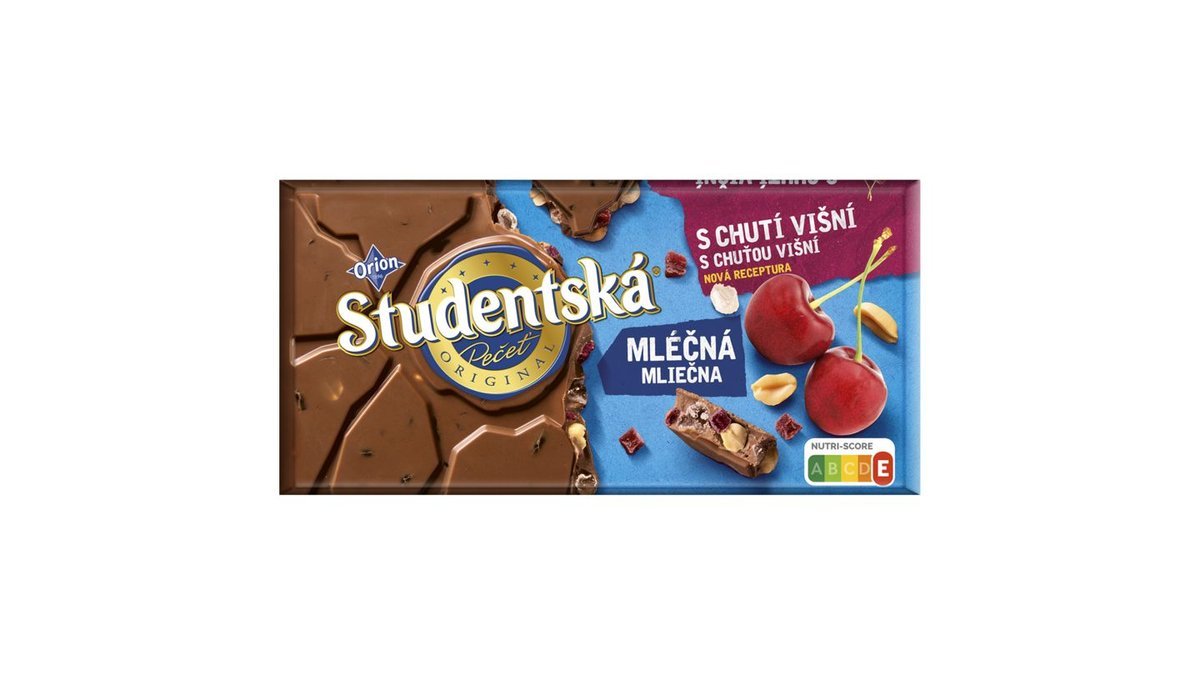 Orion Študentská pečať Mliečna čokoláda s arašidmi, želé a kúskami s chuťou višní, 170 g