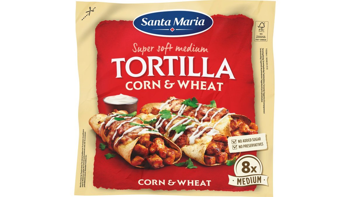 Santa Maria Tortilla Corn & Wheat Medium 8 kpl, 336 g