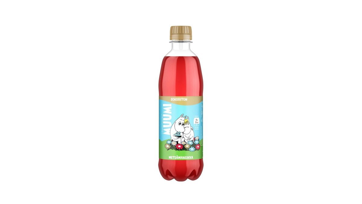 Muumi Metsämansikka Sokeriton virvoitusjuoma muovipullo 500ml