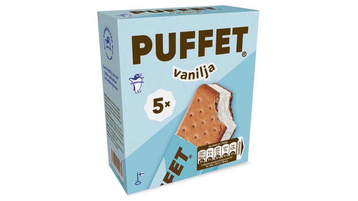 Puffet vanilja välipalajäätelö monipakkaus 5x62g/110ml