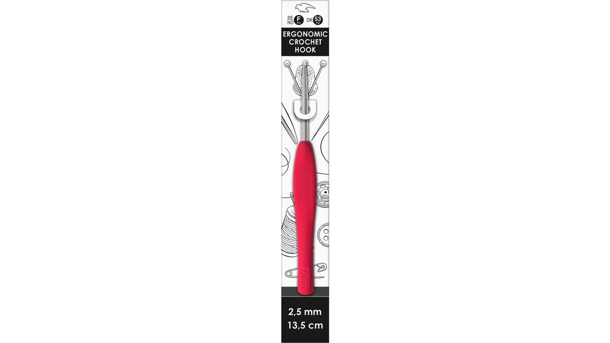 Hæklenål strl. 2,5mm ergonomisk, Falk 1 stk.
