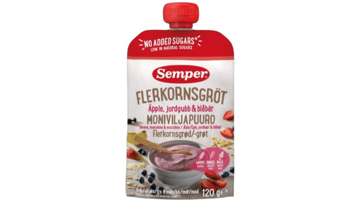 Semper Flerkornsgrøt Eple, Jordbær & Blåbær 8 mnd, 120 g