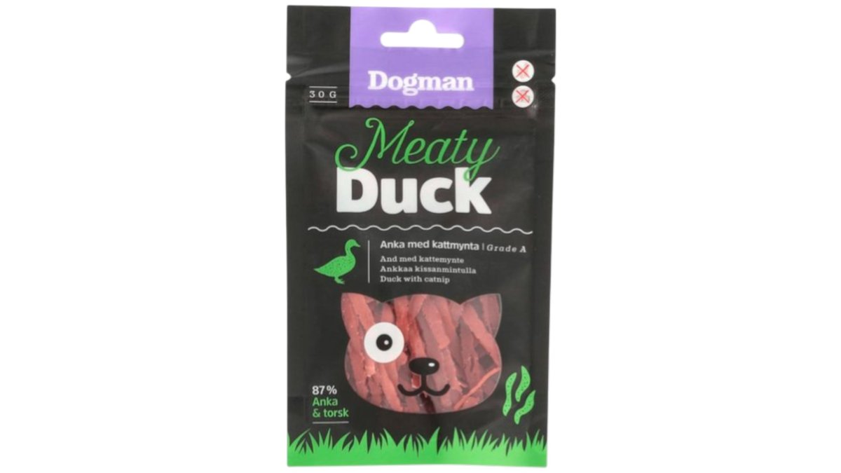 Dogman Kattensnacks Meaty Duck & Kattemynte, 30 g