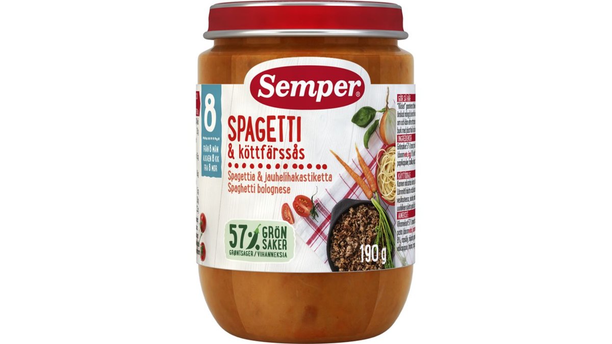Semper Barnmat Spagetti & Köttfärssås 8 mån, 190 g