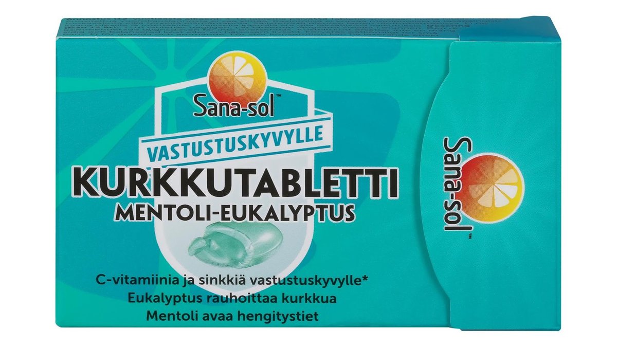 Sana-sol Mentoli-Eukalyptus sokeriton kurkkutabletti ravintolisä 16kpl / 48g