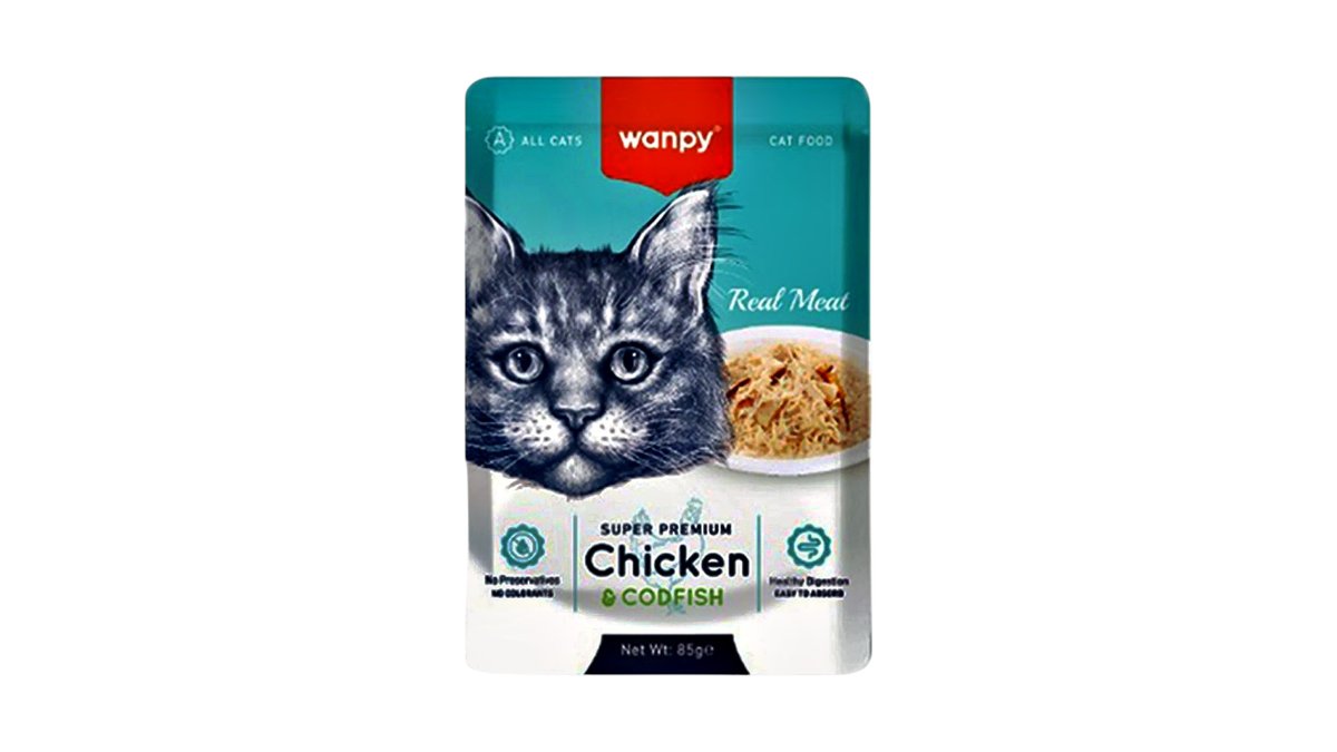 Wanpy Adult Cat Real Meat Chicken & Codfish Pouch 85gr