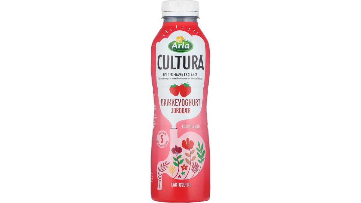 Drikkeyoghurt m. jordbær 1% laktosefri, Arla Cultura