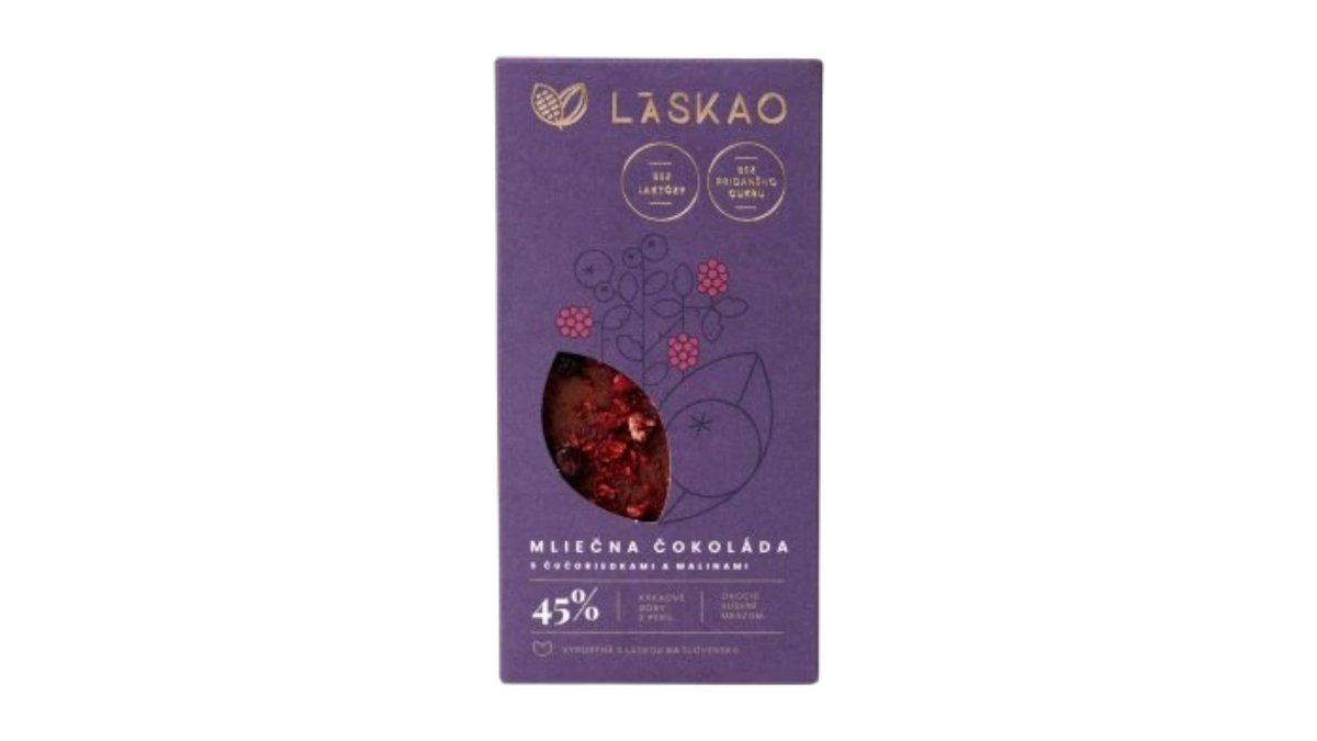 Láskao Mliečna čokoláda s čučoriedkami a malinami, 75 g