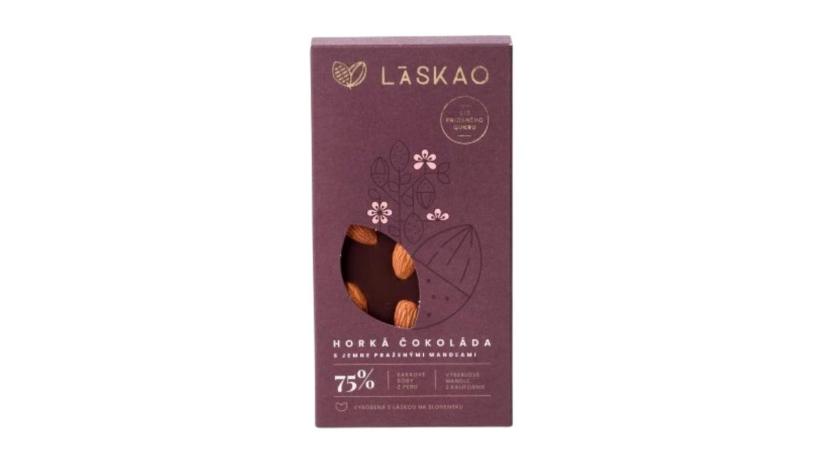 Láskao Horká čokoláda s mandľami 75%, 80 g