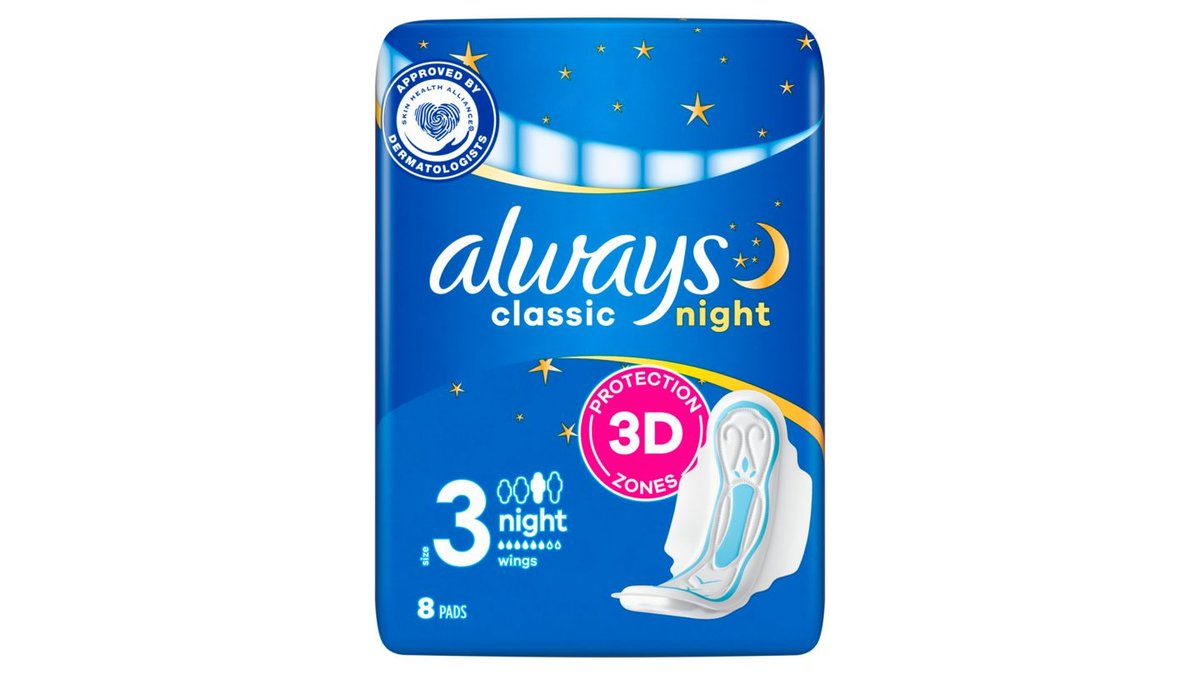 Always Classic Night Hygienické Vložky (Velikost 3) S Křidélky 8ks