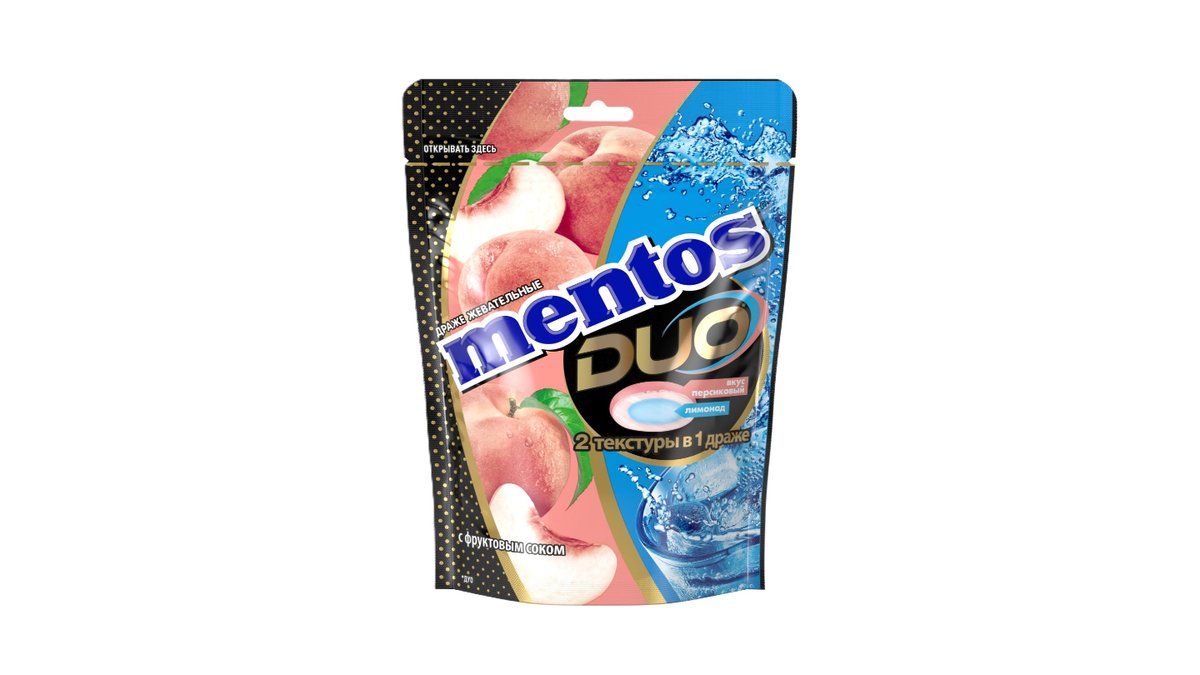 Драже жевательные Mentos Duo персика/сода 45 г