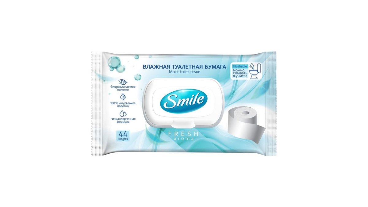 Бумага туалетная влажная Smile в ассортименте, 44 шт