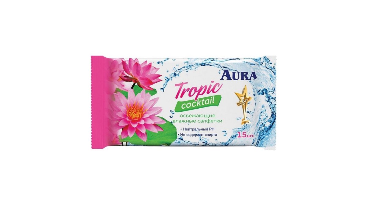 Влажные салфетки Aura Tropic Cocktail 15 шт