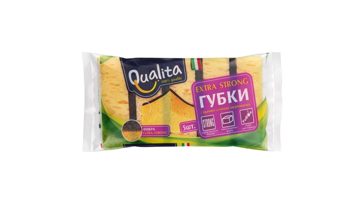 Губка для мытья посуды Qualita Extra Strong 5 шт