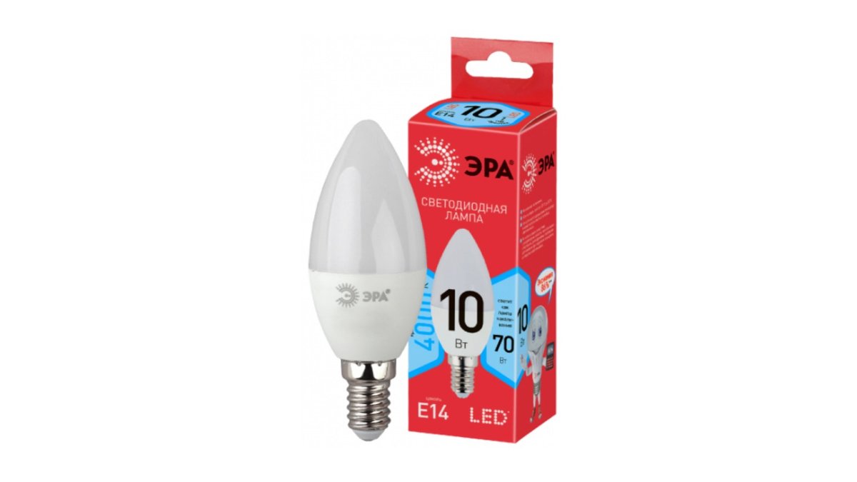 Лампа светодиодная эра eco led b35-10w-840-e14