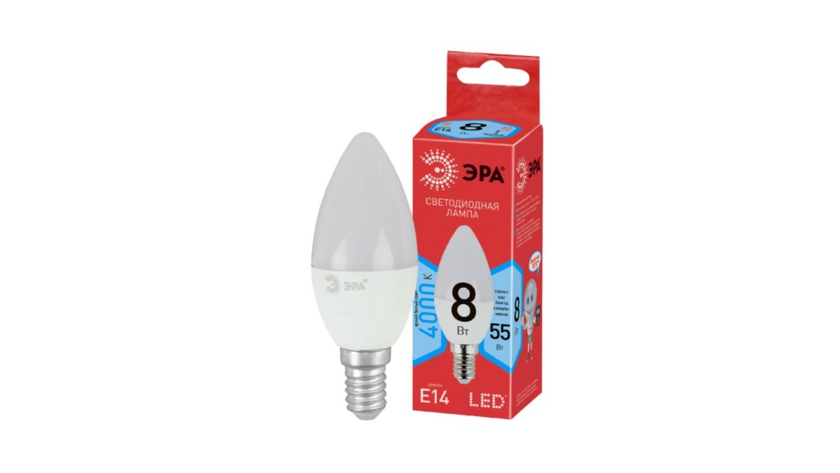 Лампы светодиодные Эра Эко Led нейтр. E14 диод свеча 8 Вт