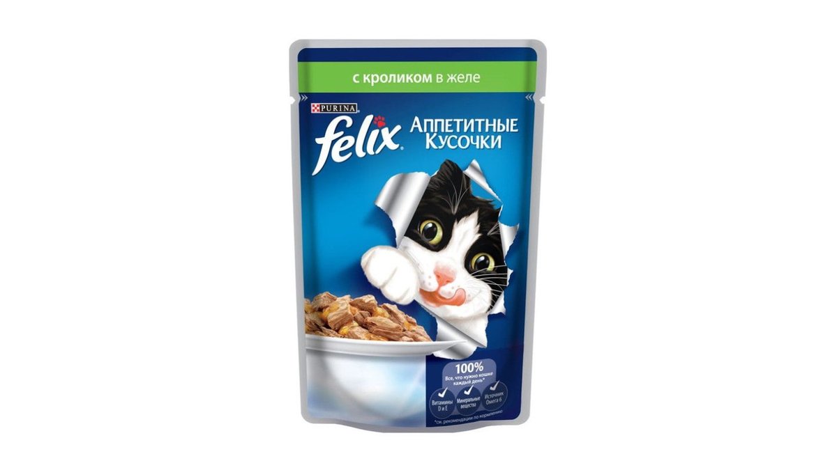Felix, Корм для кошек кролик в желе, 75 г