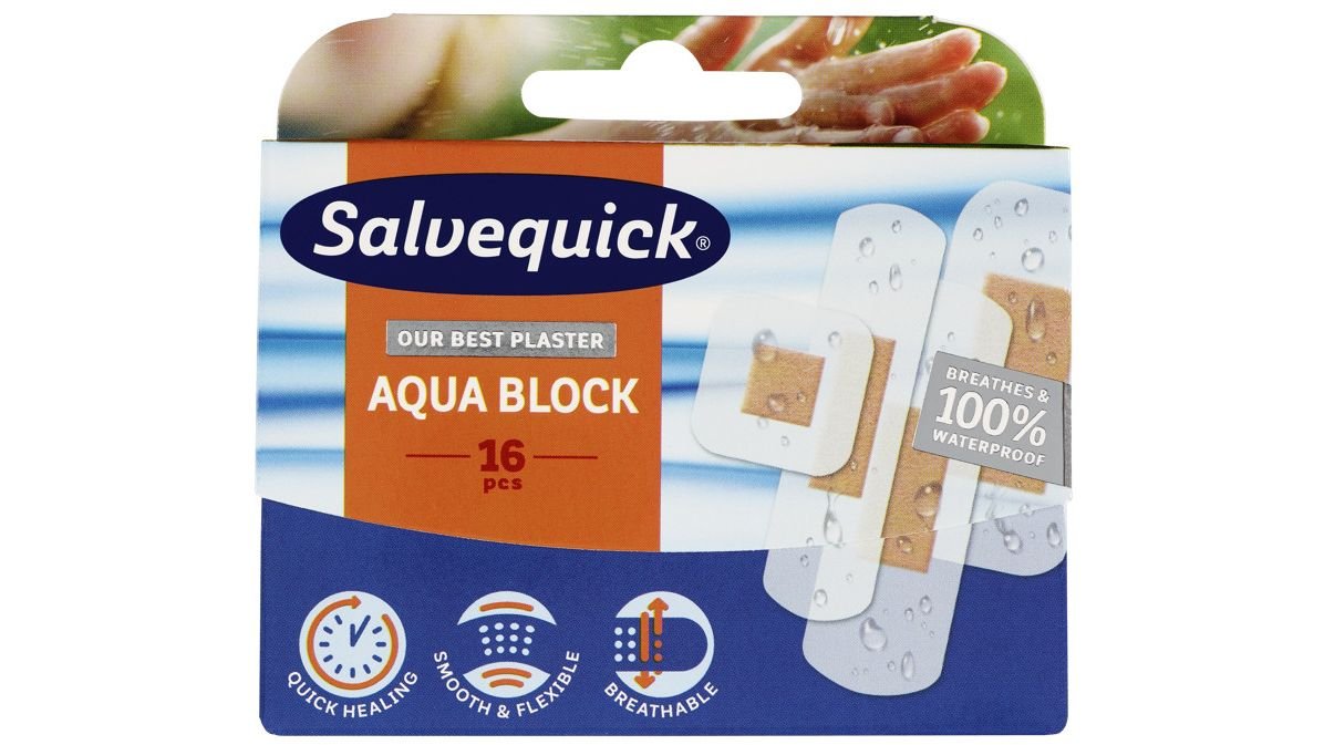 Salvequick Plaster Aqua Block, 16 stk
