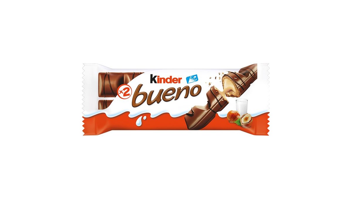 Kinder Bueno wafel pokryty mleczną czekoladą wypełniony nadzieniem orzechowym (2x 21.5 g), 43 g