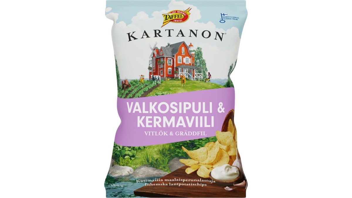 Taffel Kartanon valkosipuli & kermaviili maustettu sipsi 180g