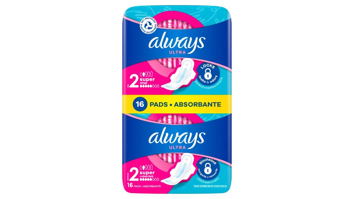 Always Ultra Den Hygienické Vložky Long (Velikost 2) Křidélka 16 ks