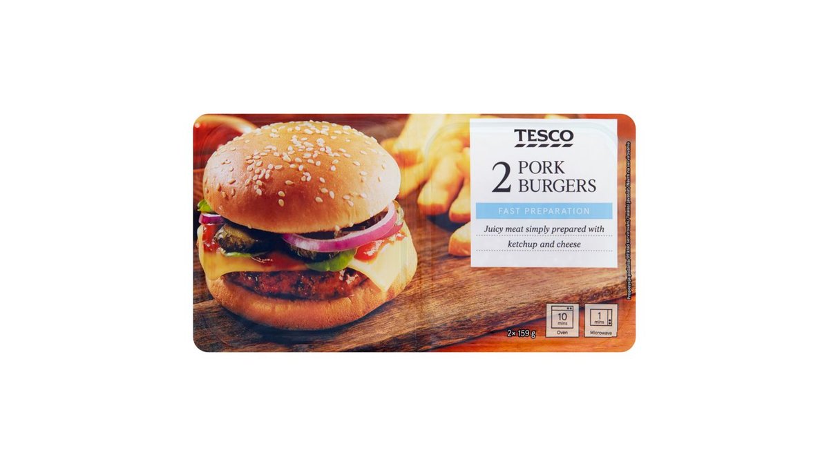Tesco Burger z vepřového masa 2 x 159g