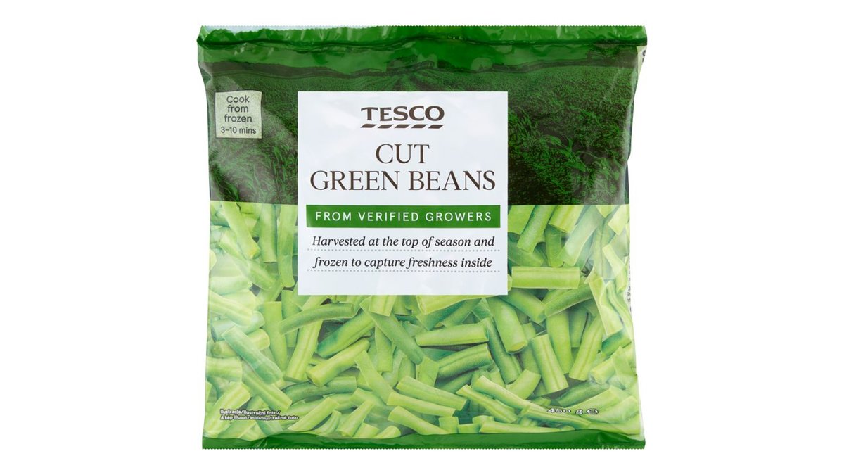 Tesco Zelené fazolové lusky krájené 450g