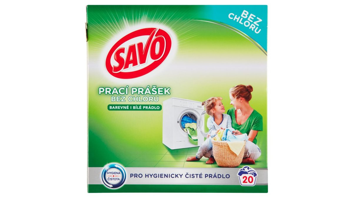 Savo Bez chloru Universal prací prášek na barevné a bílé prádlo 20 praní