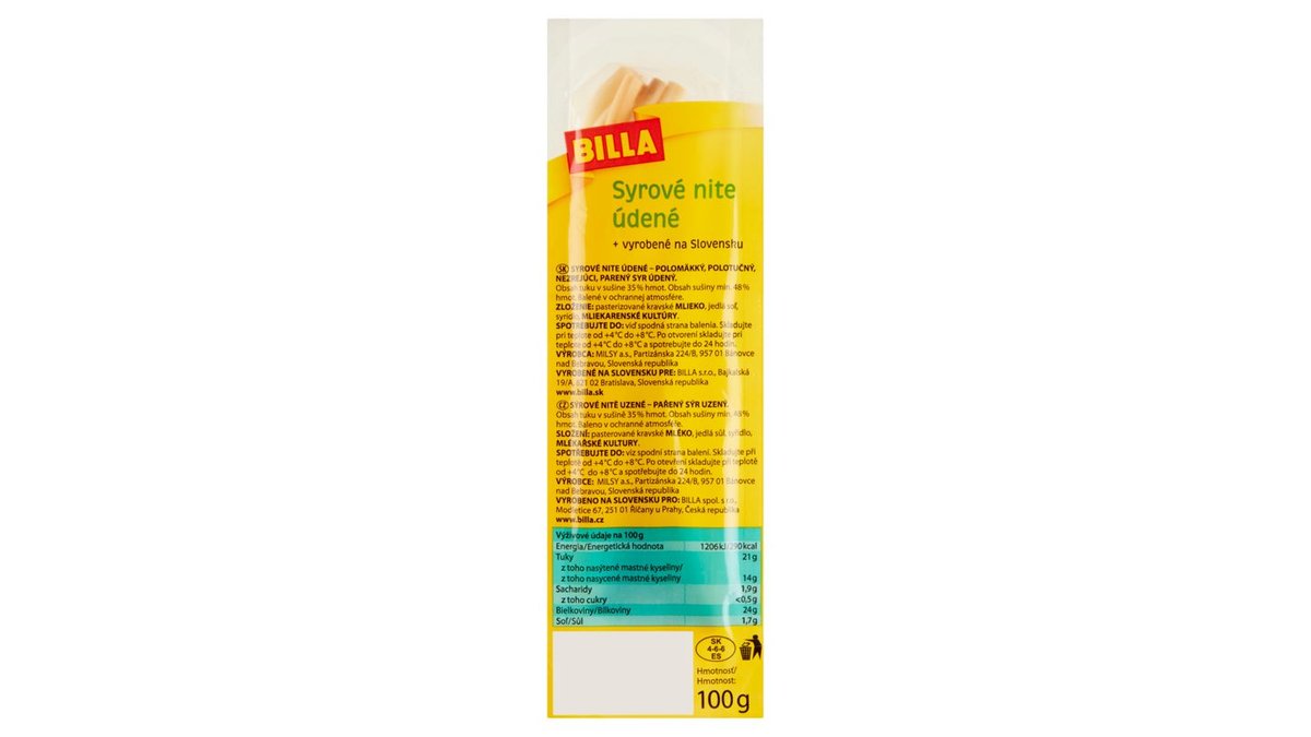 BILLA Sýrové nitě uzené 100g