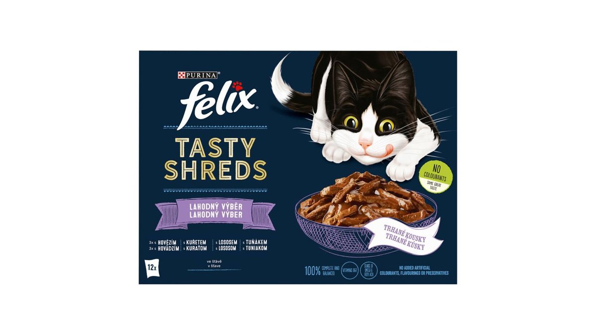 Felix Tasty Shreds pro kočky hovězí / kuřecí / losos / tuňák, 12 x 80 g