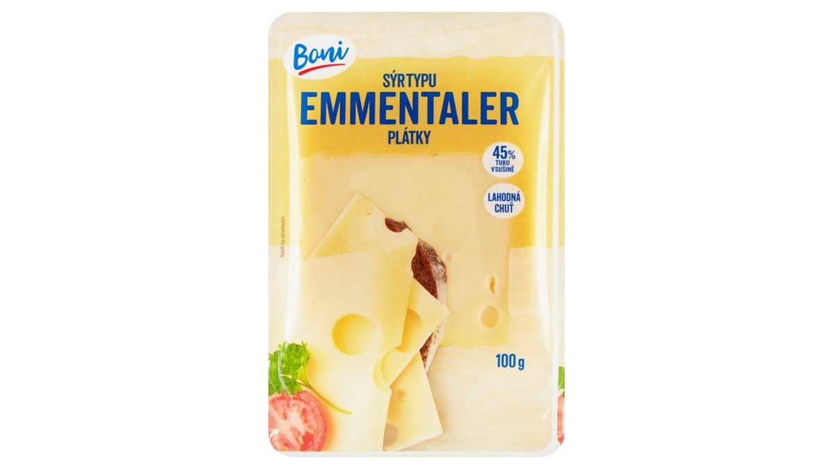 Boni Sýr typu emmentaler 45 % plátky 100g