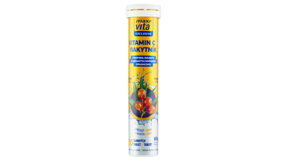 Maxi Vita Exclusive Vitamin C + rakytník s příchutí citronu 20 šumivých tablet 80g