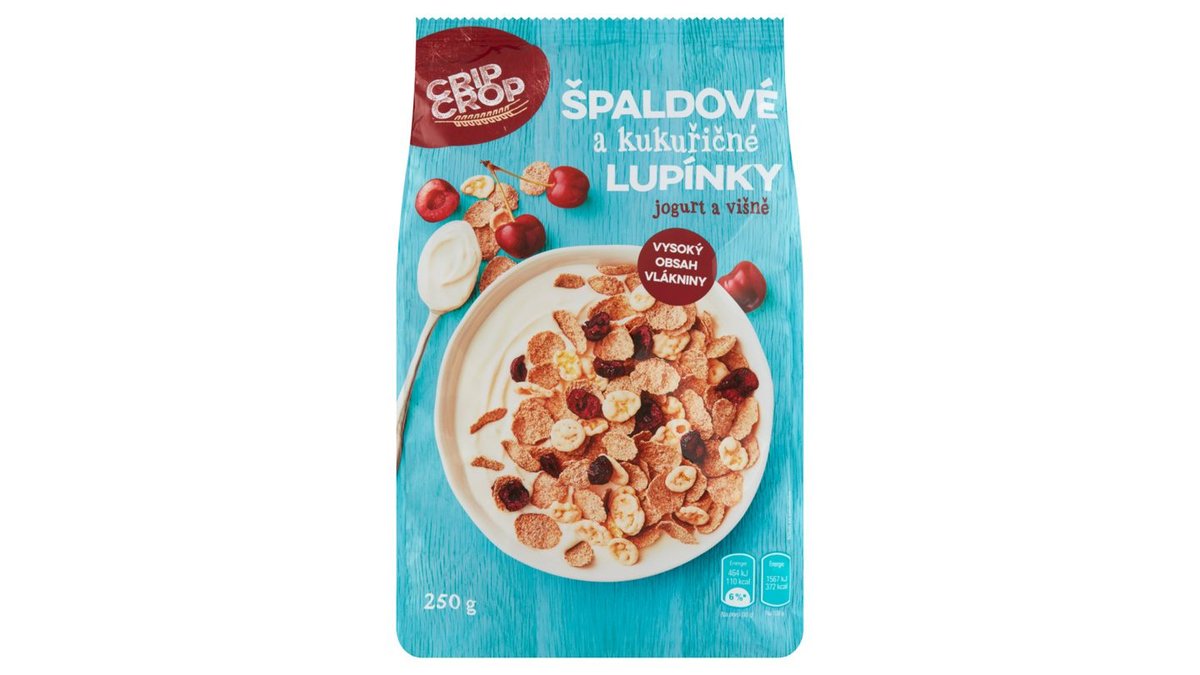 Crip Crop Špaldové a kukuřičné lupínky jogurt a višně 250g