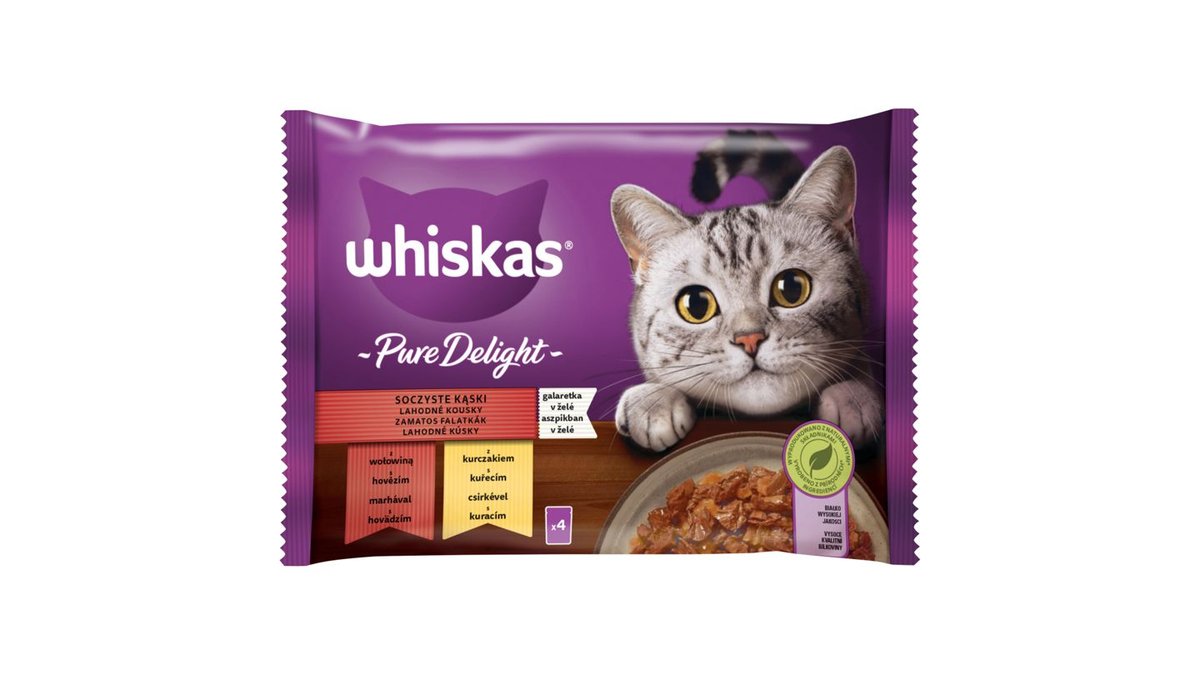 Whiskas Pure Delight lahodné kousky v želé, 4 x 85 g