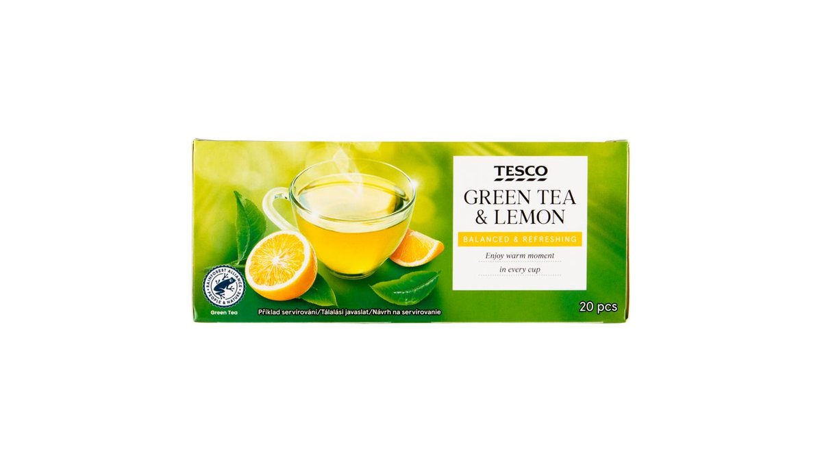 Tesco Zelený čaj s citronovou příchutí aromatizovaný porcovaný 20 x 1,75g (35g)