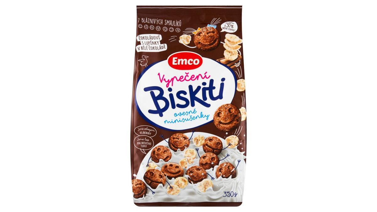 Emco Biskiti Čokoládoví s bílými čokolupínky, 350 g