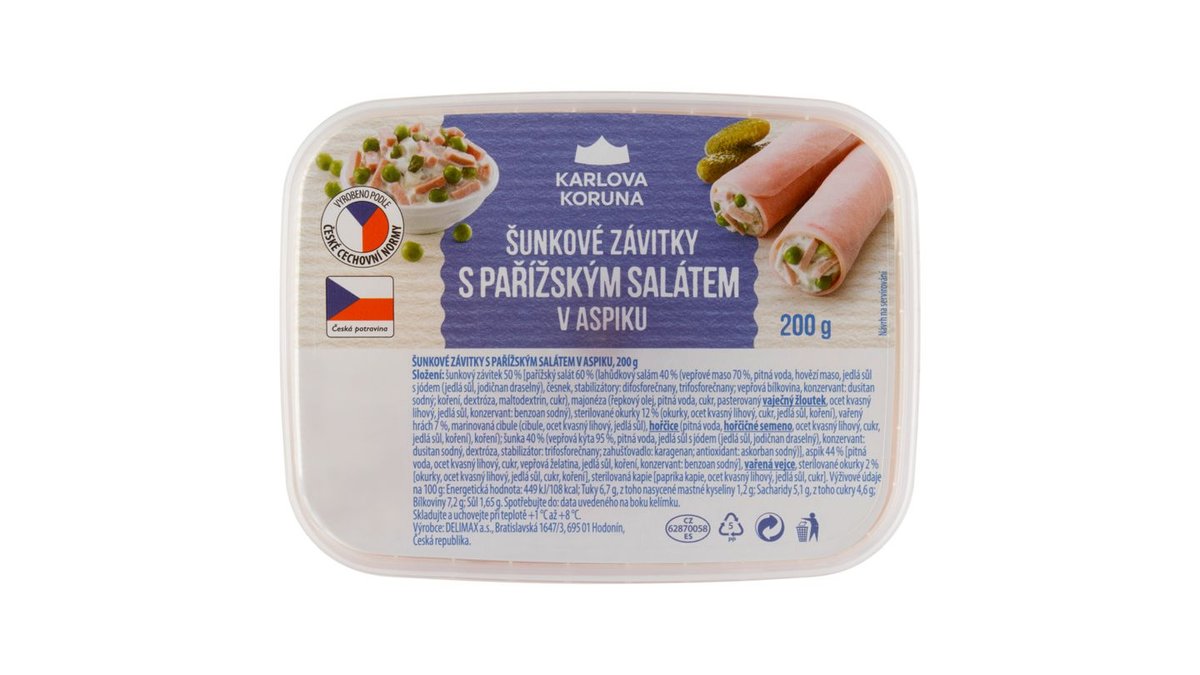 Karlova Koruna Šunkové závitky s pařížským salátem v aspiku 200g