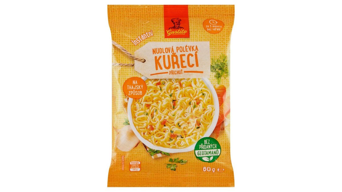 Gustito Instantní nudlová polévka kuřecí příchuť na thajský způsob 60g