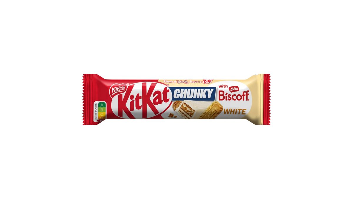 KITKAT CHUNKY white Lotus Biscoff tyčinka s oplatkou v bílé polevě a náplní s kousky sušenek 42g