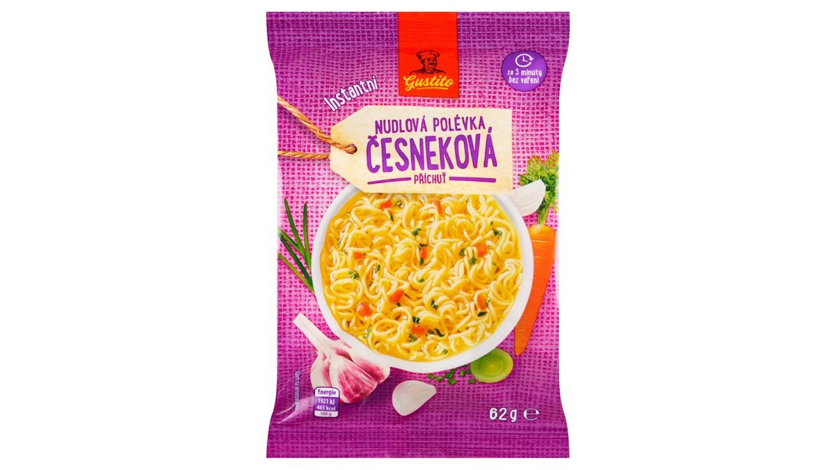 Gustito Instantní nudlová polévka česneková příchuť 62g