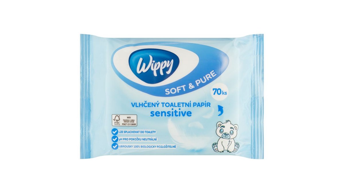 Wippy Soft & Pure vlhčený toaletní papír sensitive 70 ks