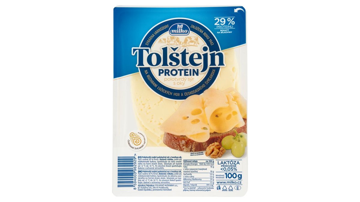 Milko Tolštejn protein polotvrdý sýr s oky 100g
