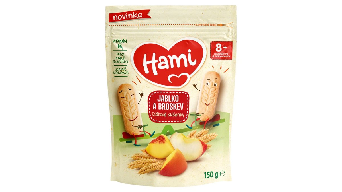 Hami Jablko a broskev dětské sušenky od ukončeného 8. měsíce 150g