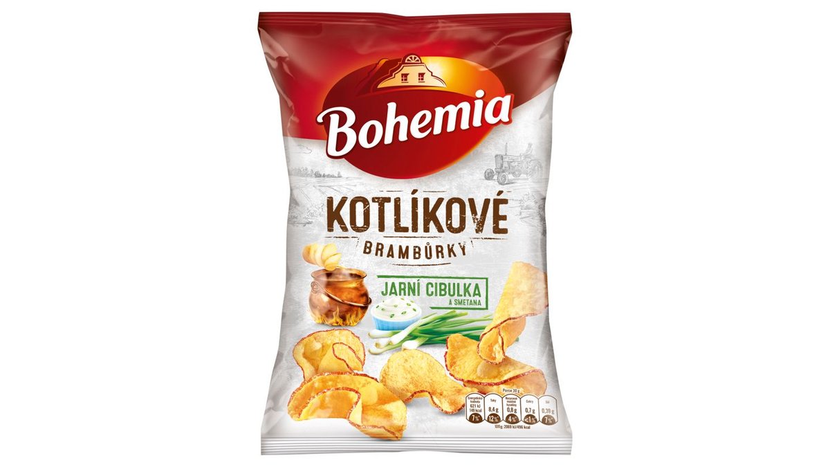 Náhled kategorie Bohemia Kotlíkové brambůrky jarní cibulka a smetana 100g
