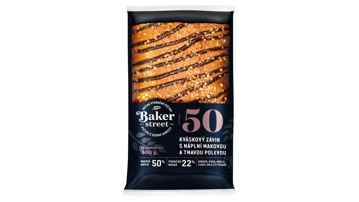 Baker Street Kváskový závin s náplní makovou a tmavou polevou 50 400g