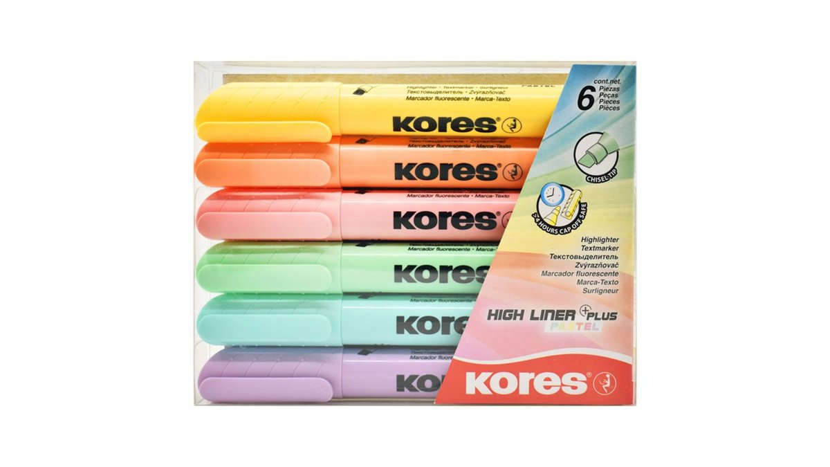 Kores High Liner Plus Pastel zvýrazňovač 6 ks